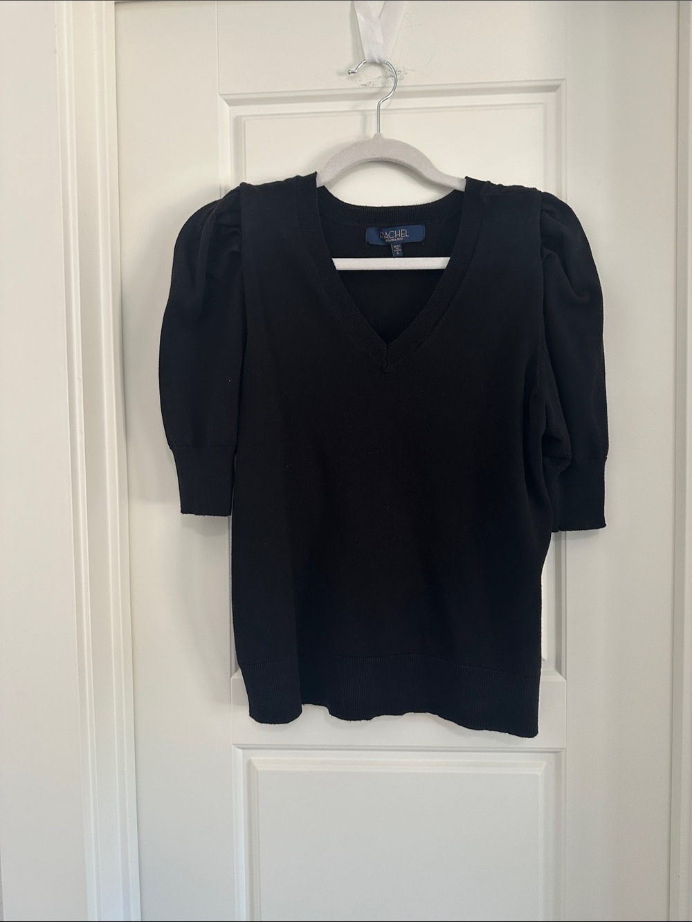 Rachel Black V-Neck Puff Sleeve Knit Top